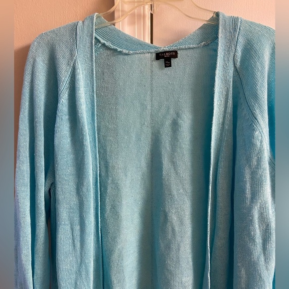 Talbots sweater cardigan open front turquoise linen XL petite - Picture 3 of 7